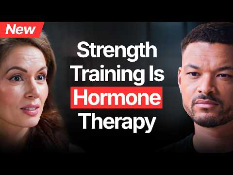 Dr Stephanie Estima on the Diary of a CEO podcast beside the title Strength Training Is Hormone Therapy